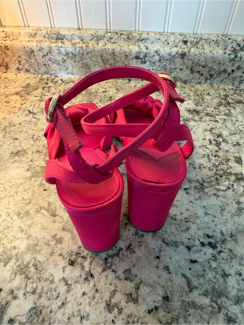 ANTONIO MELANI Hot Pink Knotted Ankle-Strap Block Heels Fuchsia - Picture 7 of 7
